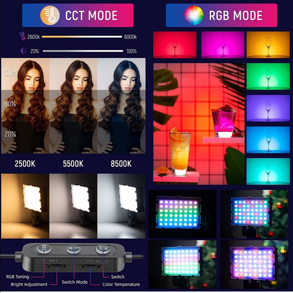 RGB Photography Lighting,USB Powered 2600K-6000K LED Tabletop Light with Stand - Picture 3 of 9